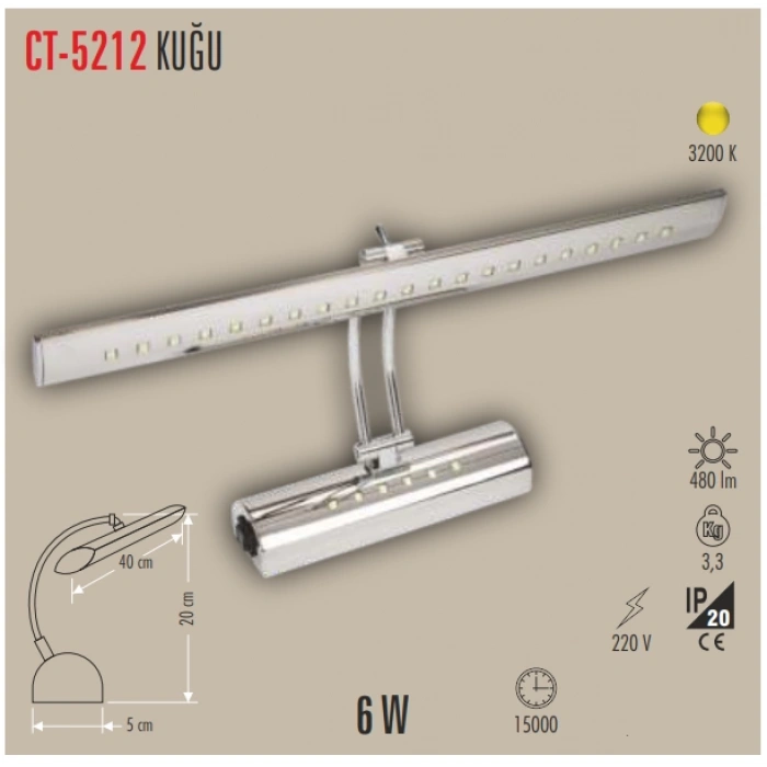 Cata Krom 6W Led Tablo Apliği 1 Kademe Gün Işığı(Sarı Işık) 3200K 220V 420 Lümen