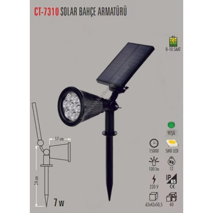 CATA 7W YEŞİL Solar Bahçe Armatürü Çim Kazıklı (Güneş Enerji Şarjlı)