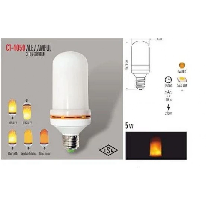 CATA Alev Efektli Led Ampul 5w E-27 (Amber)