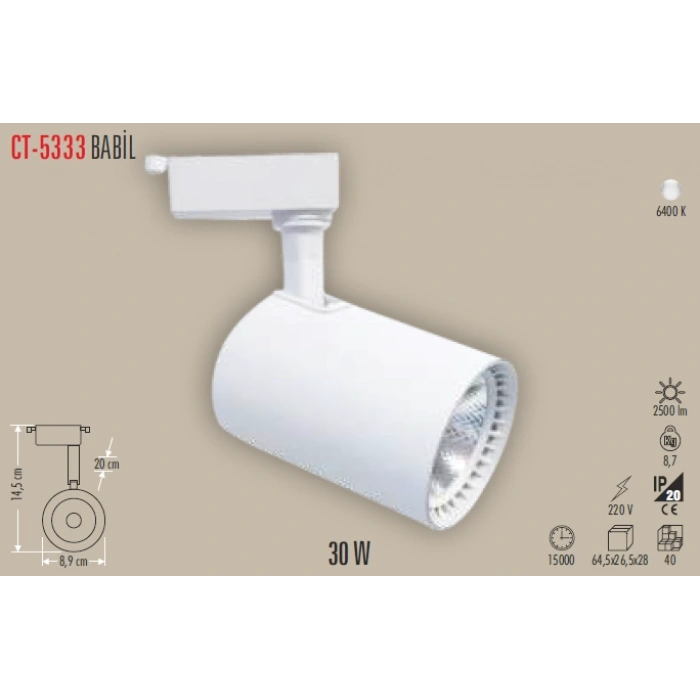 CATA BABİL 30W RAY SPOT BEYAZ 6400K BEYAZ IŞIK