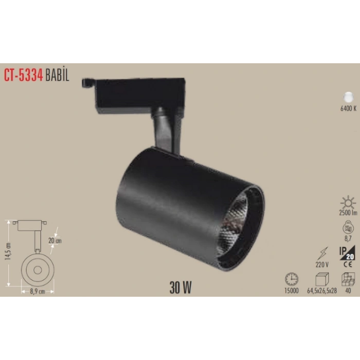CATA Babil 30w Ray Spot SİYAH Kasa 6400k BEYAZ Işık