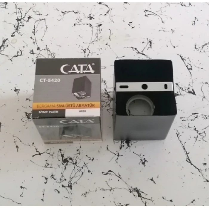 CATA Bergama Siyah-Platin Kare Sıva Üstü Armatür GU-10 Duylu (Ampulsüz)