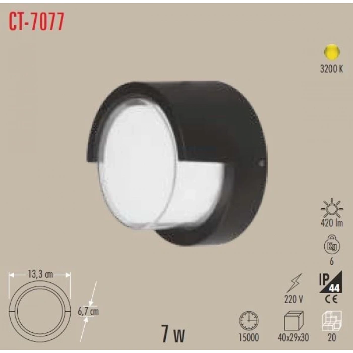 CATA Bora 7w GÜNIŞIĞI Led Duvar ve Bahçe Aplik 3200k Dış Mekan IP54 220 Volt