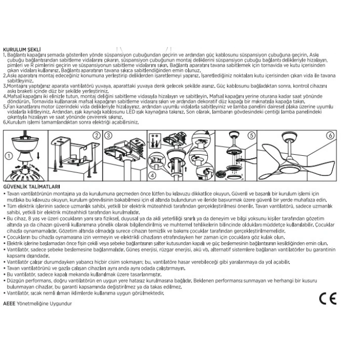 CATA Cenevre Ledli Tavan Vantilatörü 40w Aydınlatma Kumandalı Dekoratif 3 Kanat