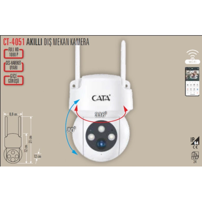 CATA DIŞ MEKAN AKILLI KAMERA 360 GECE GÖRÜŞLÜ HD IP66