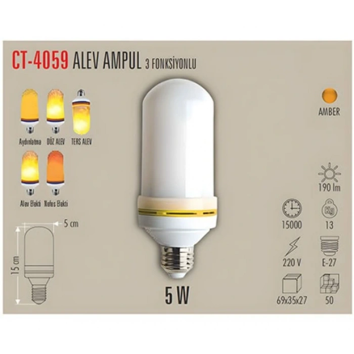 CATA E-27 5w Alev Efektli Led Ampul (Amber)