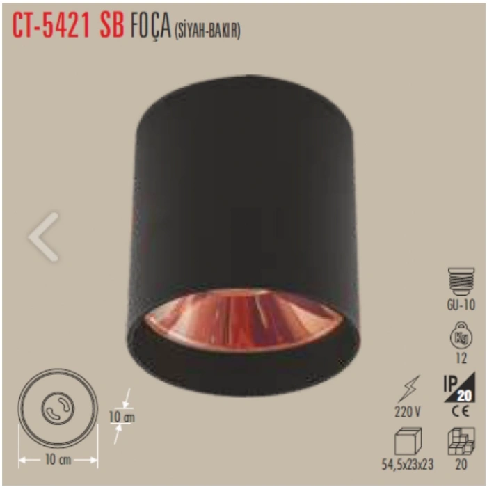 CATA Foça Siyah-Rose Yuvarlak Sıva Üstü Armatür GU-10 Duylu (Ampulsüz)