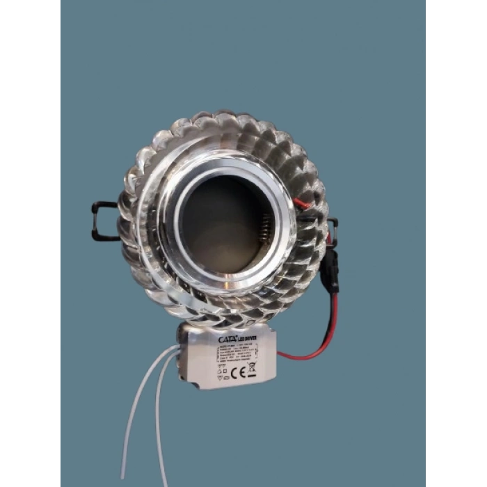 CATA Gardenya Dekoratif Cam Spot Yuvarlak Kristal Krom 3w Efektli 4000K GU10 (Duy Ampul Hariç)