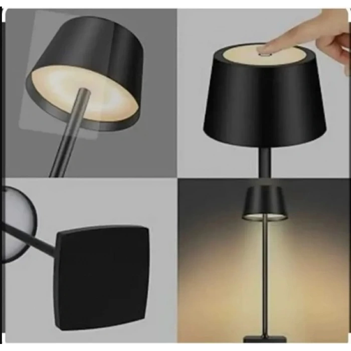 CATA İstanbul Şarjlı Masa Lambası Dokunmatik SİYAH 3 Renk Işık Beyaz-Günışığı-Amber