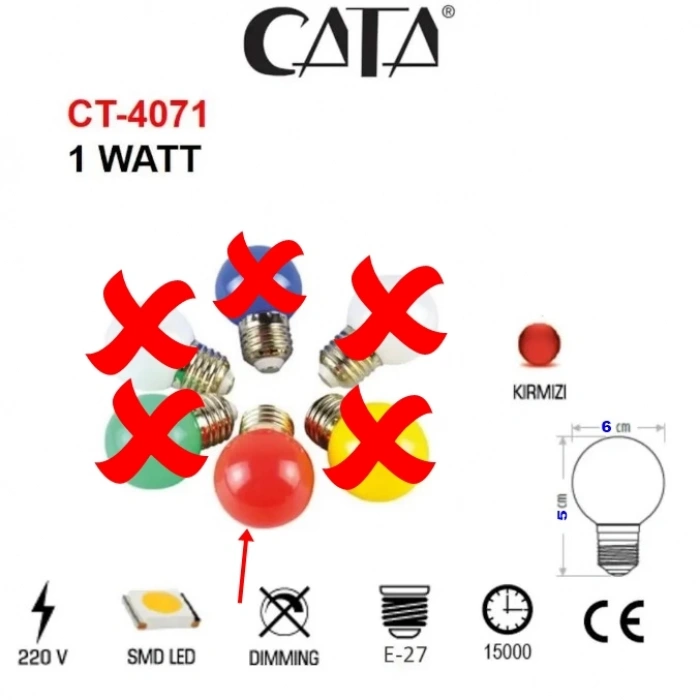 CATA 1w KIRMIZI Ledli Gece Lambası E-27 Duylu