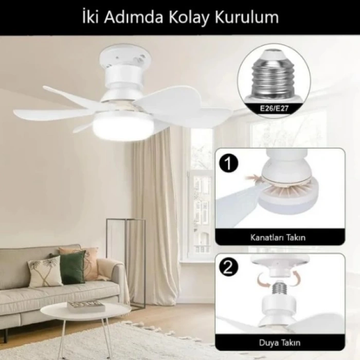 CATA Lodos Fan 62w Ledli E-27 Duy a Takılabilen 6 Kanatlı Kumandalı Tavan Vantilatörü