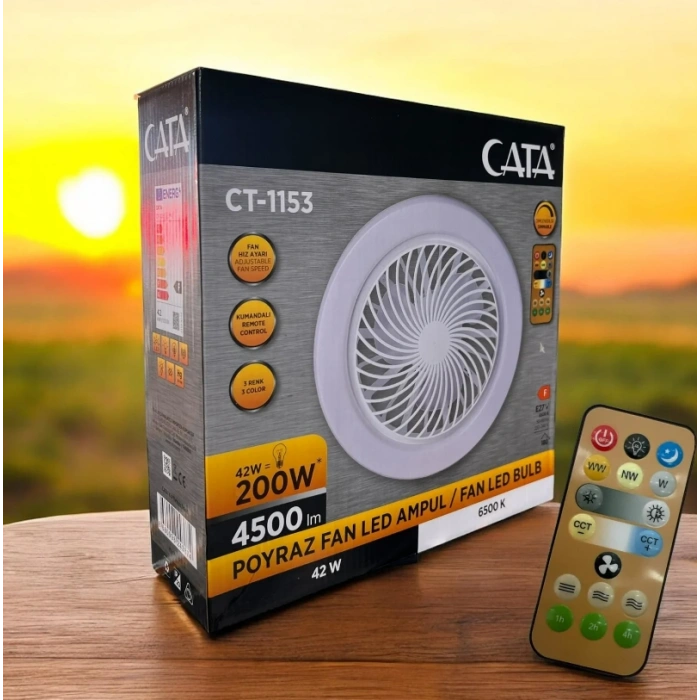 CATA Poyraz Fan 42w Ledli E-27 Duy a Takılabilen Kumandalı Vantilatör (Gizli Pervane)