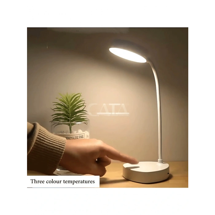CATA Şarjlı Ledli BERLİN Masa Lambası BEYAZ 3 Renk Işık Abajur (Beyaz 6500k / Kırık Beyaz 4000k / Günışığı (Sarı)3200k)