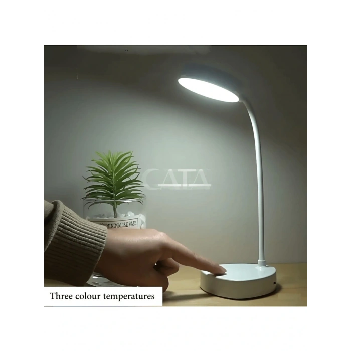 CATA Şarjlı Ledli BERLİN Masa Lambası BEYAZ 3 Renk Işık Abajur (Beyaz 6500k / Kırık Beyaz 4000k / Günışığı (Sarı)3200k)