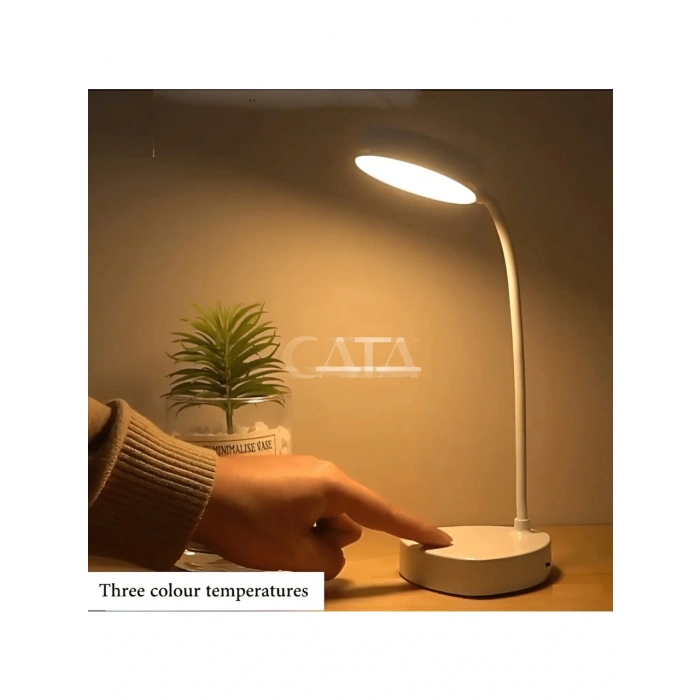 CATA Şarjlı Ledli BERLİN Masa Lambası BEYAZ 3 Renk Işık Abajur (Beyaz 6500k / Kırık Beyaz 4000k / Günışığı (Sarı)3200k)