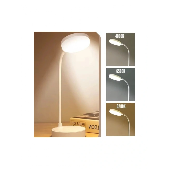 CATA Şarjlı Ledli BERLİN Masa Lambası BEYAZ 3 Renk Işık Abajur (Beyaz 6500k / Kırık Beyaz 4000k / Günışığı (Sarı)3200k)