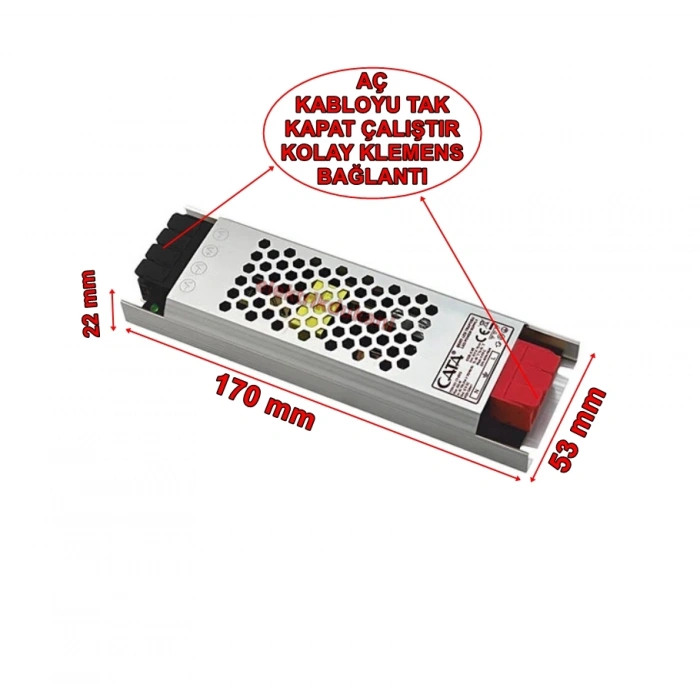 CATA Süper Slim 12v 12.5A Dc Şerit Led Trafosu 150w IP20 (12 Volt 12 Amper 12mt ye Kadar Kullanım İçin Uygundur)