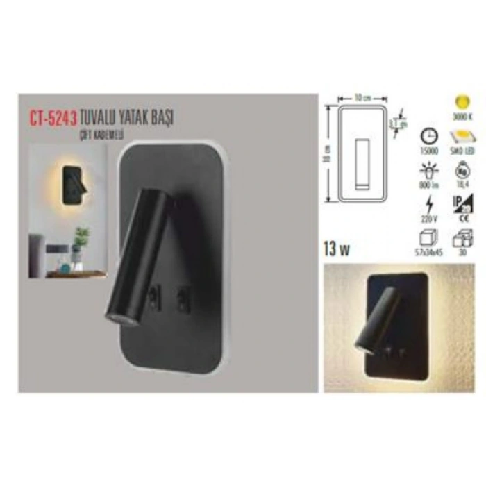 CATA TUVALU LED APLİK 13W GÜNIŞIĞI İKİ KADEMELİ