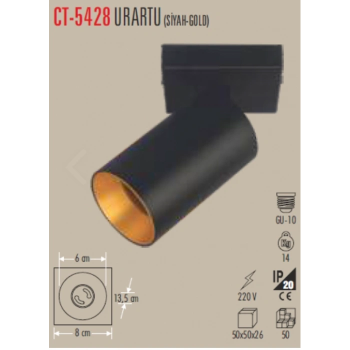 CATA Urartu Siyah-Rose Sıva Üstü Armatür GU-10 (Ampulsüz)