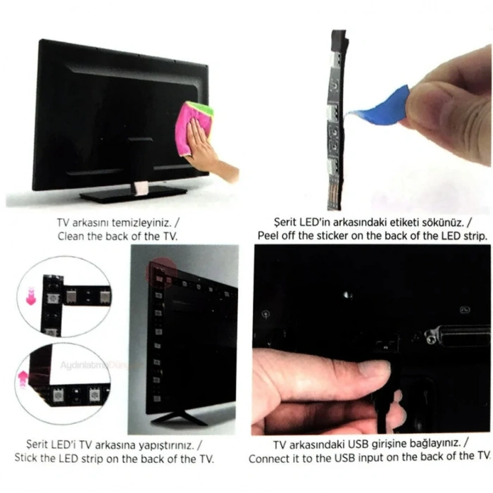 CATA USB Girişli Tv Arkası RGB Şerit Led Seti Kumandalı 3mt