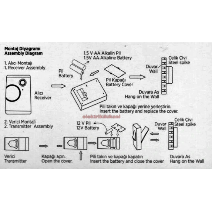 CATA Uzaktan Kumadalı Melodili Pilli Kapı Zili (Açık Alan 100Mt)