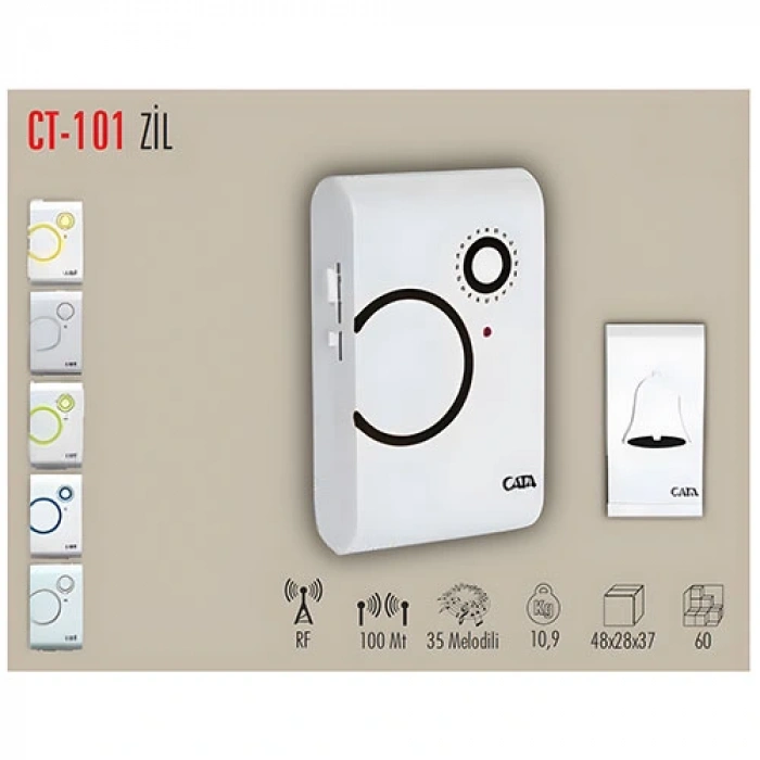 CATA Uzaktan Kumadalı Melodili Pilli Kapı Zili (Açık Alan 100Mt)