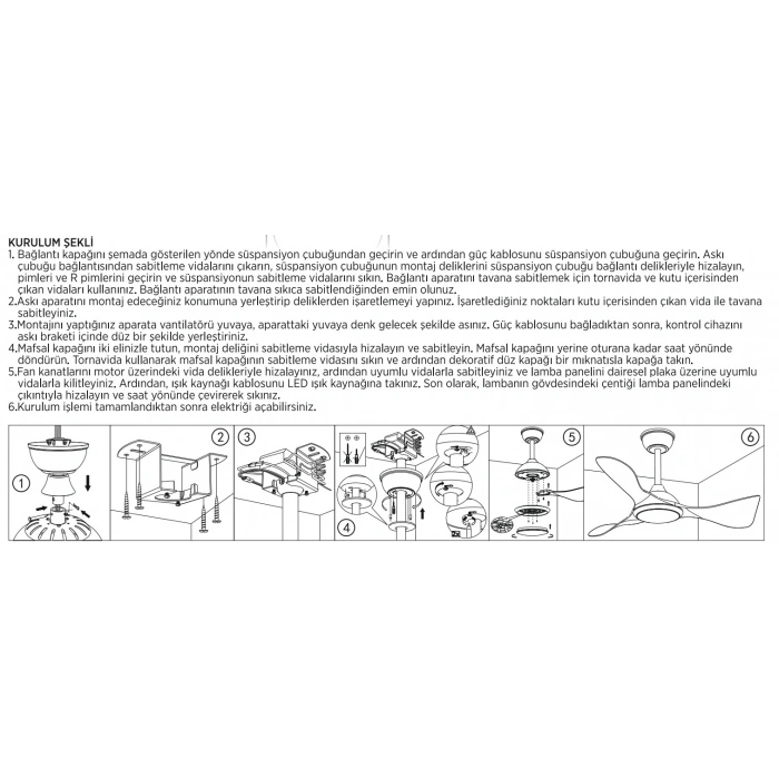 CATA Zürih Ledli Tavan Vantilatörü 40w Aydınlatma 70w Fan Kumandalı Dekoratif 3 Kanat