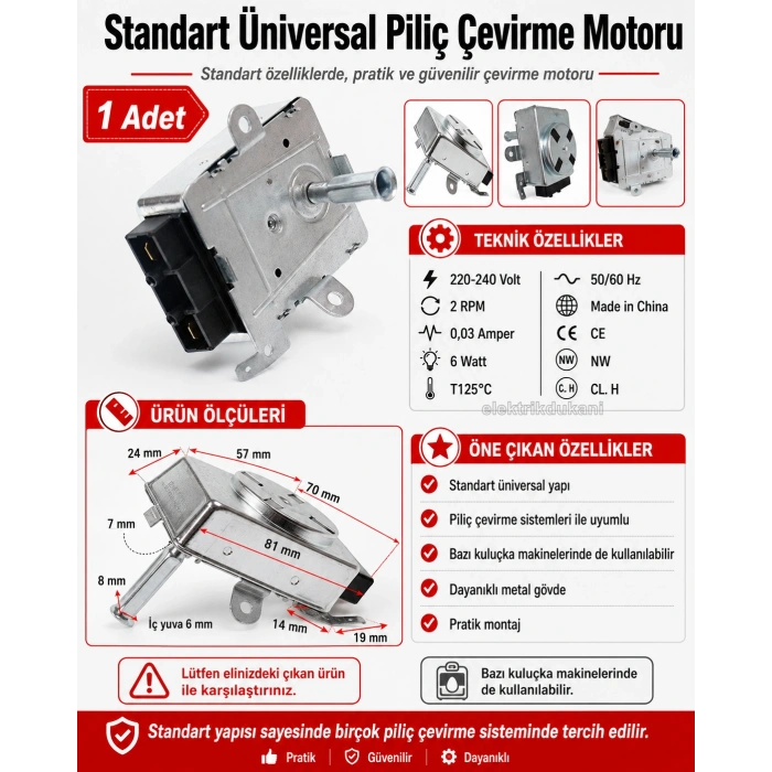 ÇETİNLER Piliç Çevirme Motoru 220V 6W