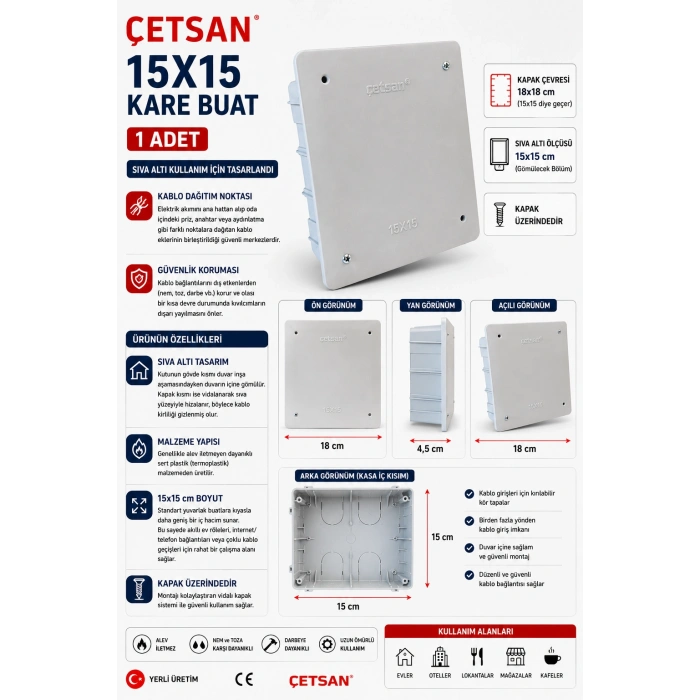 ÇETSAN 15x15 ABS Sıva Altı Kare Buat