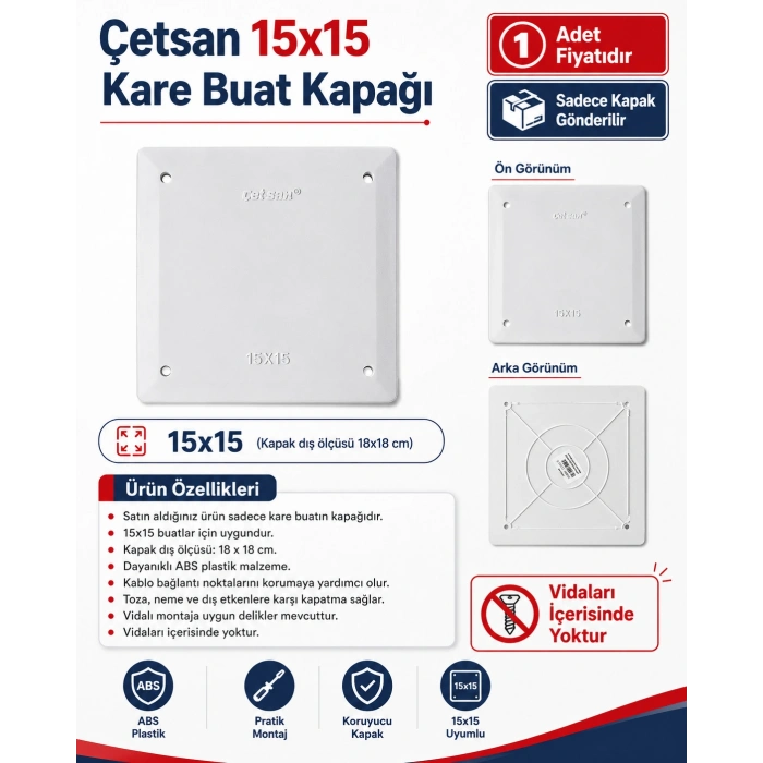 ÇETSAN 15x15cm Kare Buat Kapağı (ABS Plastik Kapak)
