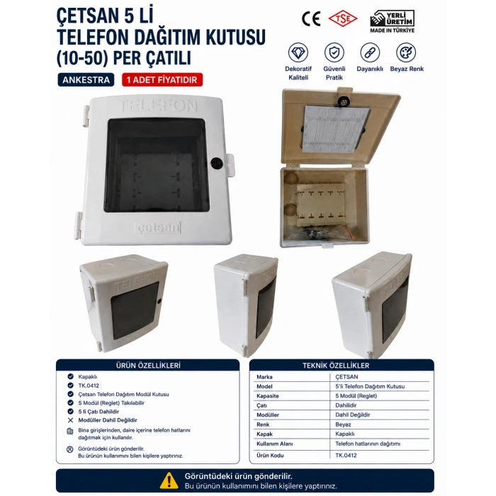 ÇETSAN 5li Modül Telefon Dağıtım Kutusu Çatılı Ankestra (Boş 10-50 Per)