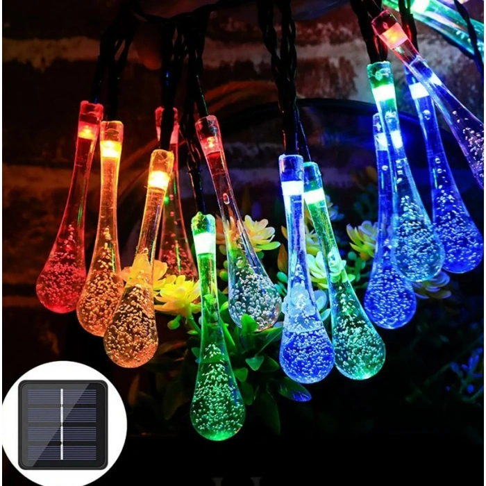 DAMLA Şekilli Solar Güneş Enerjili RGB 7mt Dış Mekan 50li Şeffaf Cam Süsleme Ledli IP65 (Karışık Renkli)