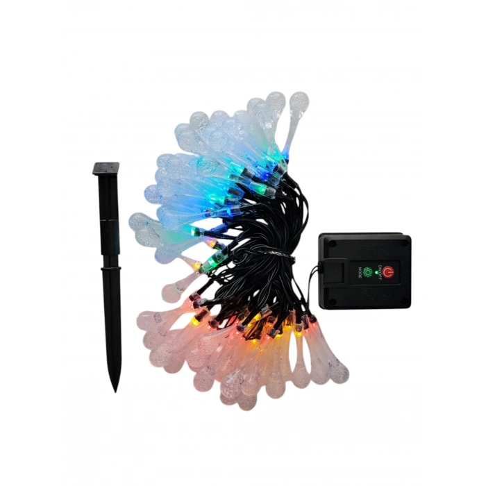DAMLA Şekilli Solar Güneş Enerjili RGB 7mt Dış Mekan 50li Şeffaf Cam Süsleme Ledli IP65 (Karışık Renkli)