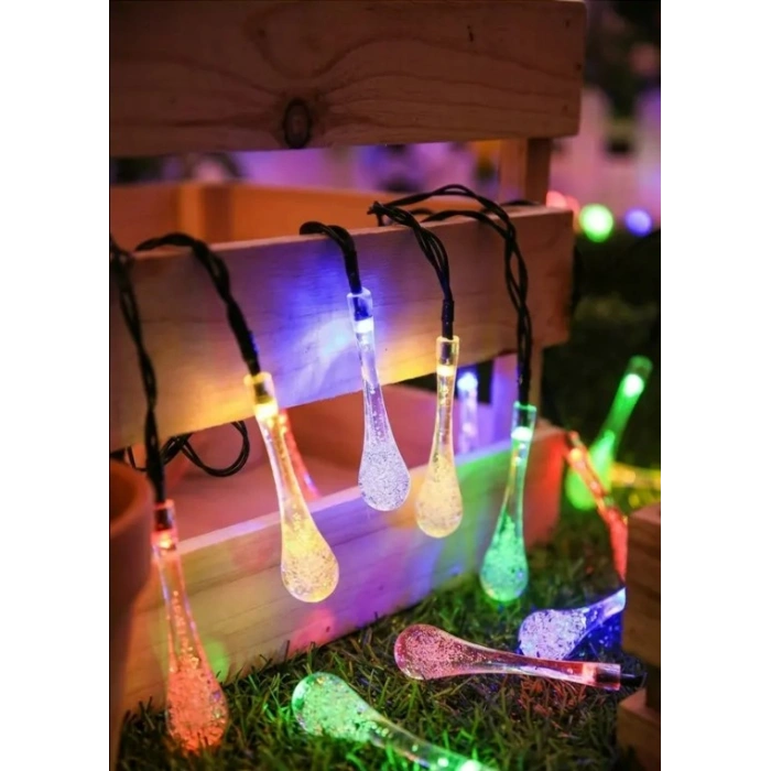 DAMLA Şekilli Solar Güneş Enerjili RGB 7mt Dış Mekan 50li Şeffaf Cam Süsleme Ledli IP65 (Karışık Renkli)