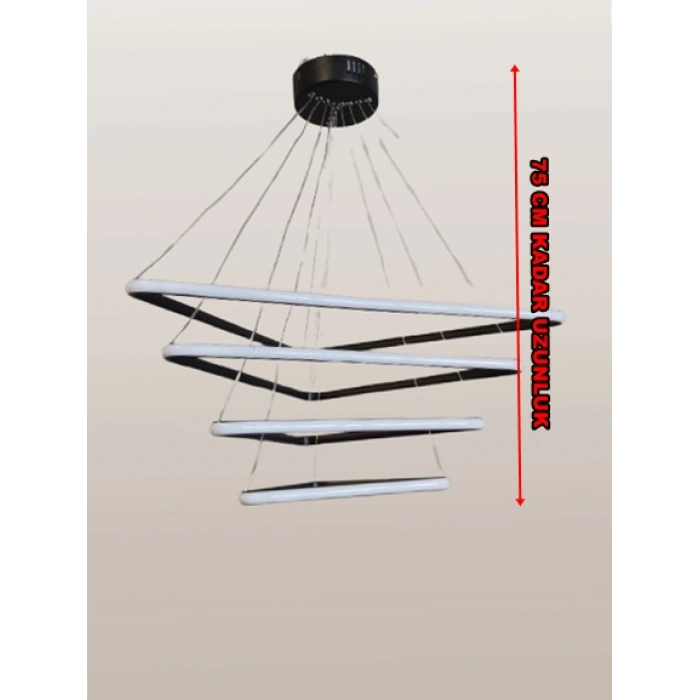 DMR 4 Katlı Üçgen Sarkıt Led Avize SİYAH Kasa Üç Renk 6500k/4000k/3000k (Beyaz /Ilık Beyaz/Sarı (Günışığı))