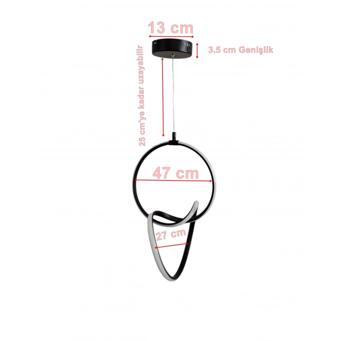 DMR Ahenk Halka Sarkıt Led Avize SİYAH Kasa Üç Renk 6500k/4000k/3000k (Beyaz /Ilık Beyaz/Sarı (Günışığı)