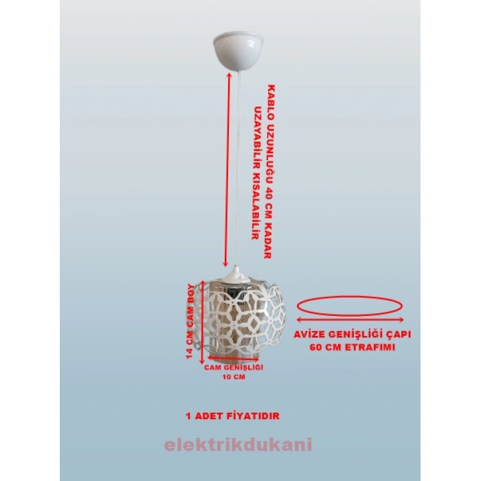 DMR Boyalı Yuvarlak Tekli Avize E-27 Beyaz
