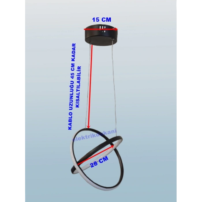 DMR Çapraz Çift Halka Sarkıt Led Avize SİYAH Kasa Üç Renk 6500k/4000k/3000k (Beyaz Ilık/Beyaz/Sarı (Günışığı)
