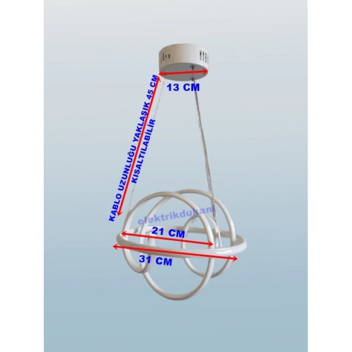 DMR Helezon Sarkıt Led Avize BEYAZ Kasa Üç Renk 6500k/4000k/3000k (Beyaz /Ilık Beyaz/Sarı (Günışığı))