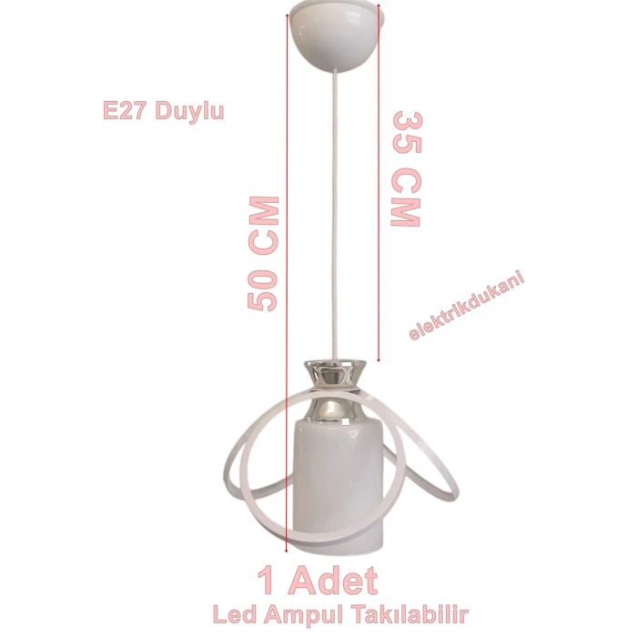 DMR Kardelen Camlı Tekli Avize E-27 BEYAZ