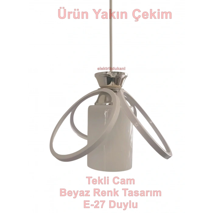 DMR Kardelen Camlı Tekli Avize E-27 BEYAZ
