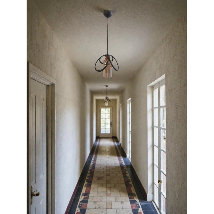 DMR Kardelen Camlı Tekli Avize E-27 SİYAH