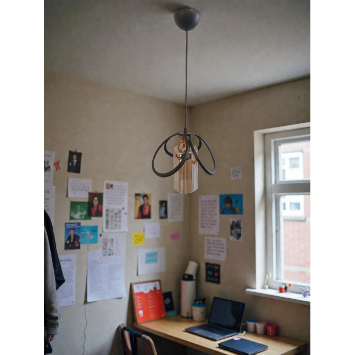 DMR Kardelen Camlı Tekli Avize E-27 SİYAH