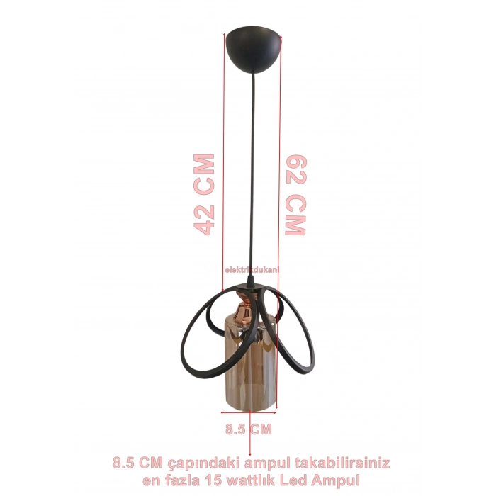 DMR Kardelen Camlı Tekli Avize E-27 SİYAH