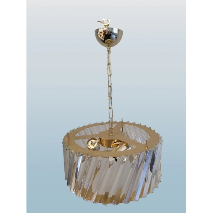 DMR Kristal Çapraz Taşlı GOLD Yuvarlak Üçlü Avize 3 x E-27 Duylu