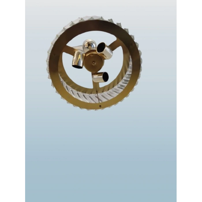 DMR Kristal Çapraz Taşlı GOLD Yuvarlak Üçlü Avize 3 x E-27 Duylu