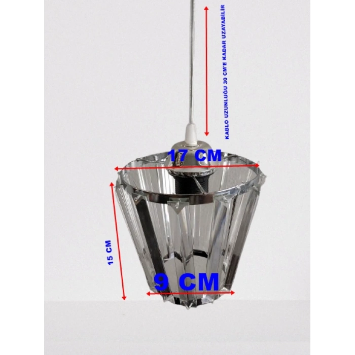 DMR Kristal Taşlı Konik KROM Küçük Yuvarlak E-27 Duylu