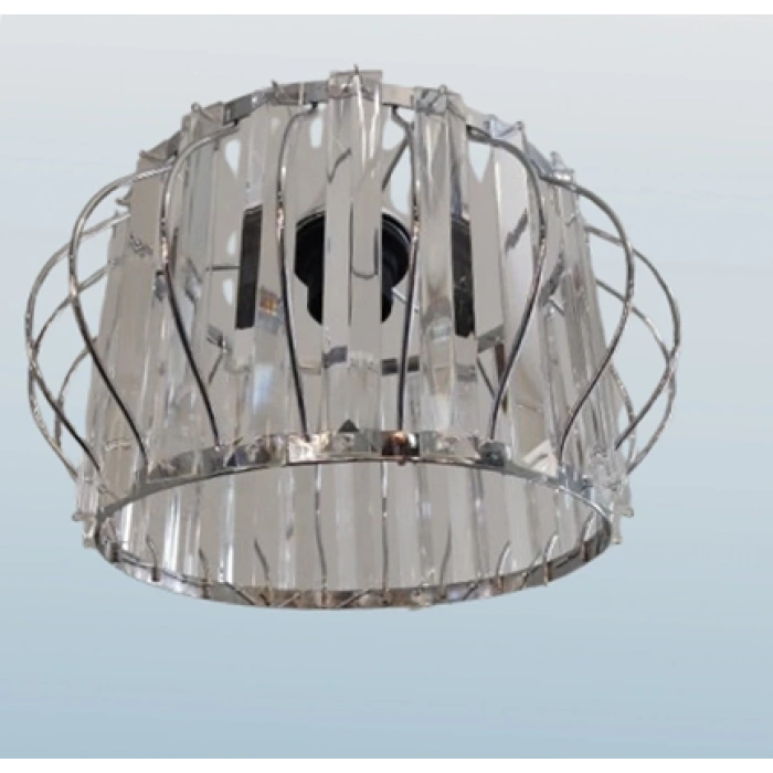 DMR Kristal Taşlı KROM Yuvarlak Büyük Fiskiye Tekli Avize E-27 Duylu