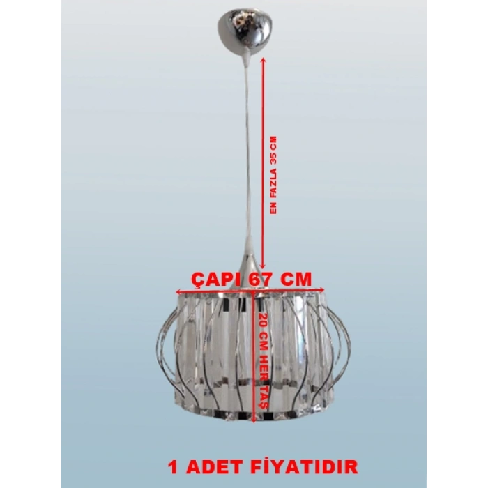 DMR Kristal Taşlı KROM Yuvarlak Büyük Fiskiye Tekli Avize E-27 Duylu