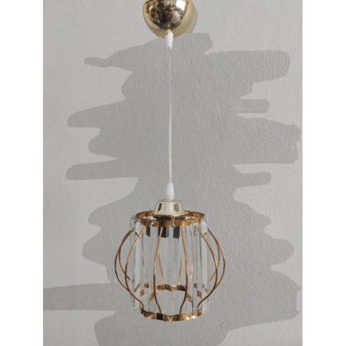 DMR Kristal Taşlı Yuvarlak GOLD Küçük Fiskiye Tekli Avize E-27